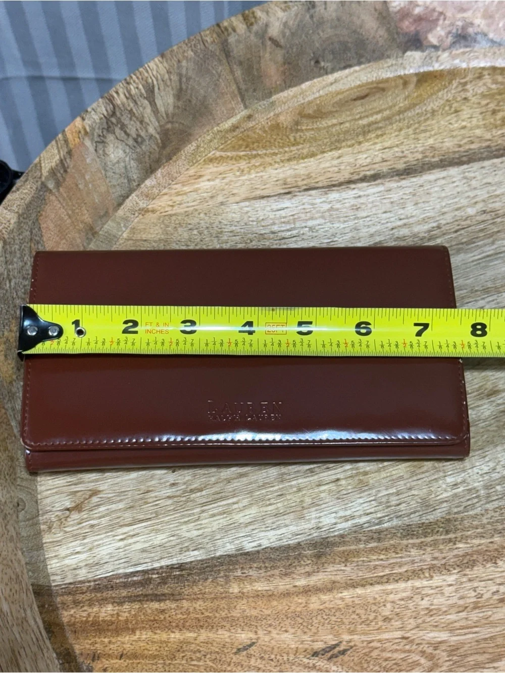 Brown Organizer Wallet Lauren Ralph Lauren Glossy Checkbook Clutch
